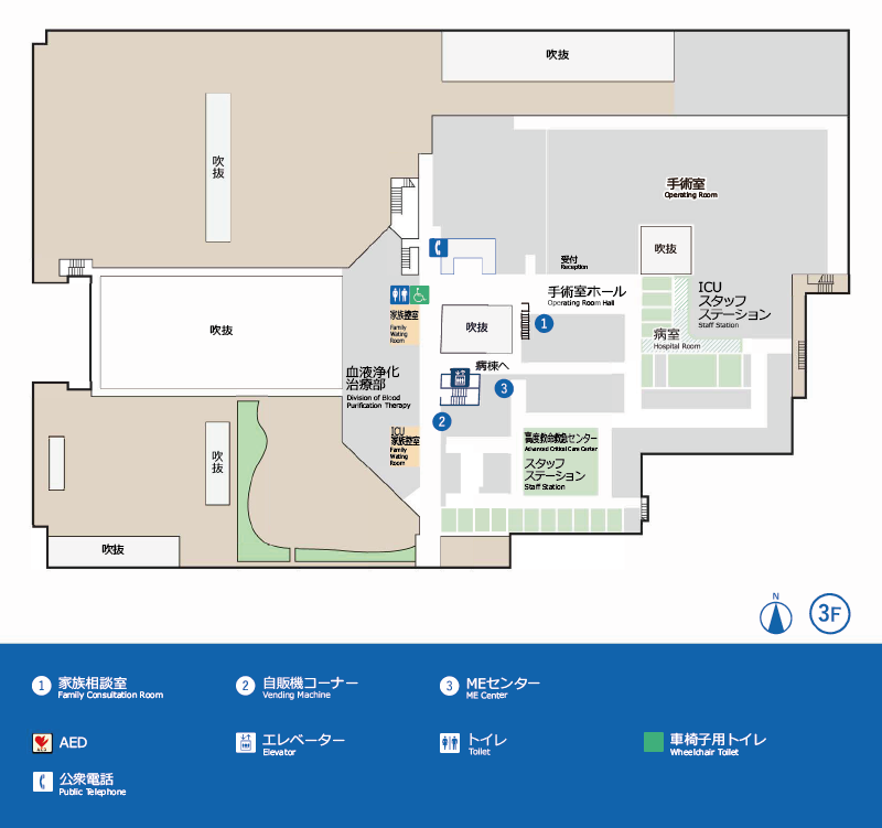 岐阜大学医学部附属病院　3階の院内マップ