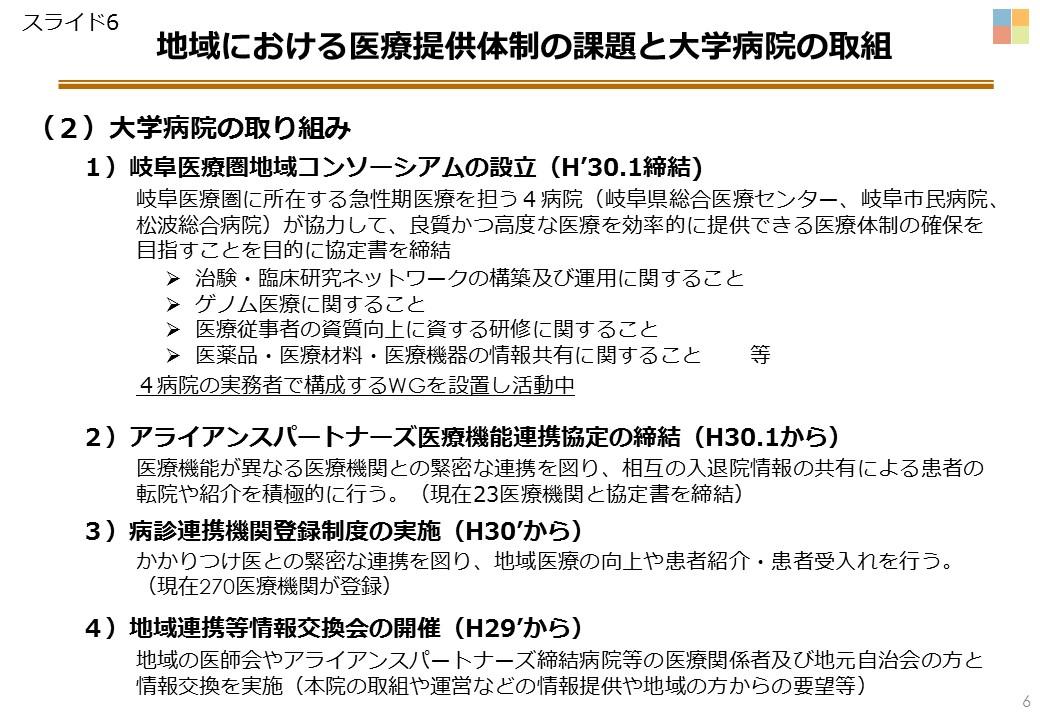 スライド6　(実績)地域における医療提供体制の課題と大学病院の取り組㈪.JPG